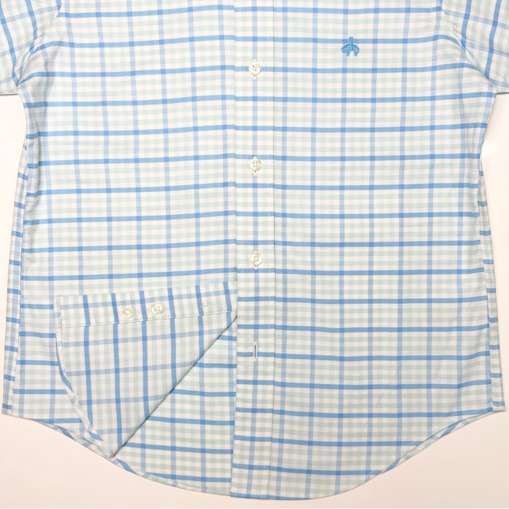 Brooks Brothers Boys Aqua Non-Iron Cotton Oxford Multi-Gingham Sport Shirt - S - Picture 4 of 6